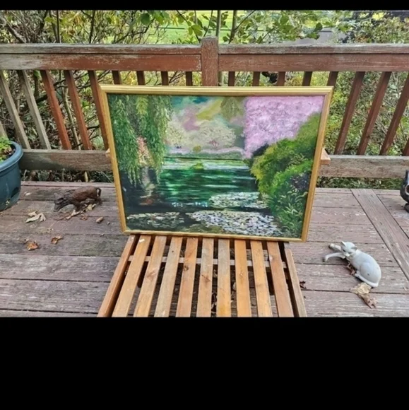 Vintage oil painting of a lily pond - Picture 10 of 11